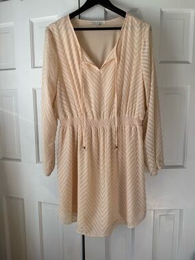 Daniel Rainn Cream Textured V-Neck Long Sleeve Dress